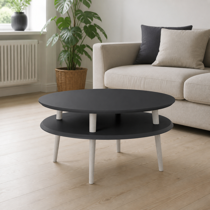 UFO Sofabord Diam 70cm x Højde 35cm - Grafit / Hvide Ben – anden naturlig anvendelse eller vinkel