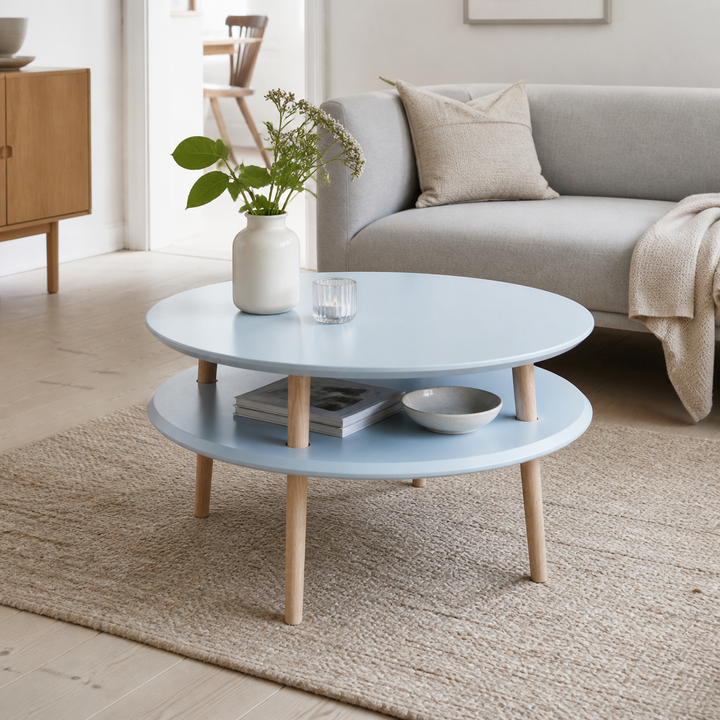UFO Sofabord Diam 70cm x Højde 35cm - Lysegrå / Hvide Ben – vigtigste funktion