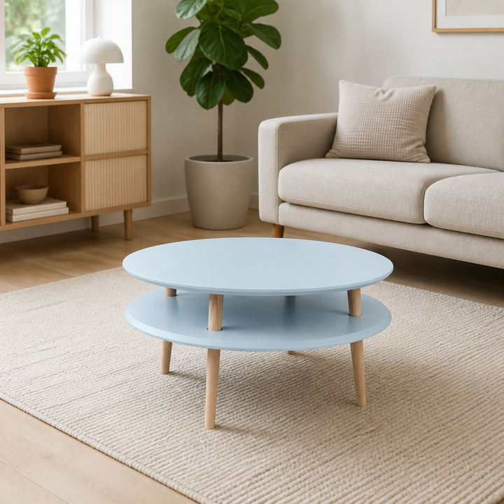 UFO Sofabord Diam 70cm x Højde 35cm - Lysegrå / Hvide Ben – hele produktet lukket i hjemmet