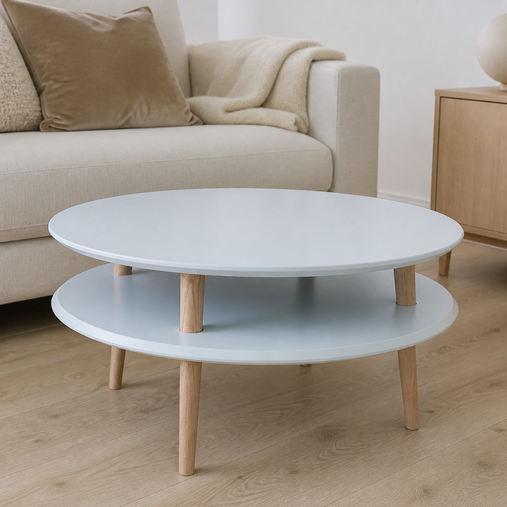 UFO Sofabord Diam 70cm x Højde 35cm - Lysegrå / Hvide Ben – materiale- eller konstruktionsdetalje