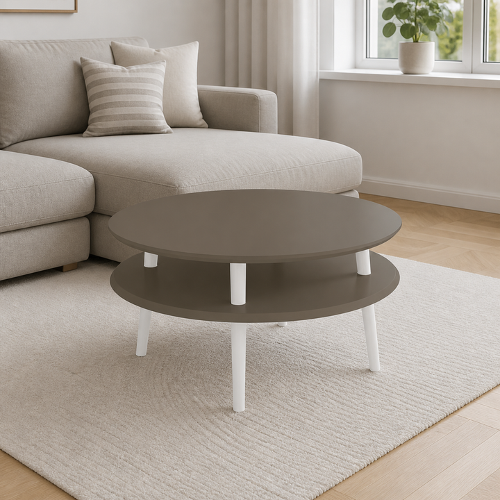 UFO Sofabord Diam 70cm x Højde 35cm Brun Hvide Ben – hero i naturlig brug