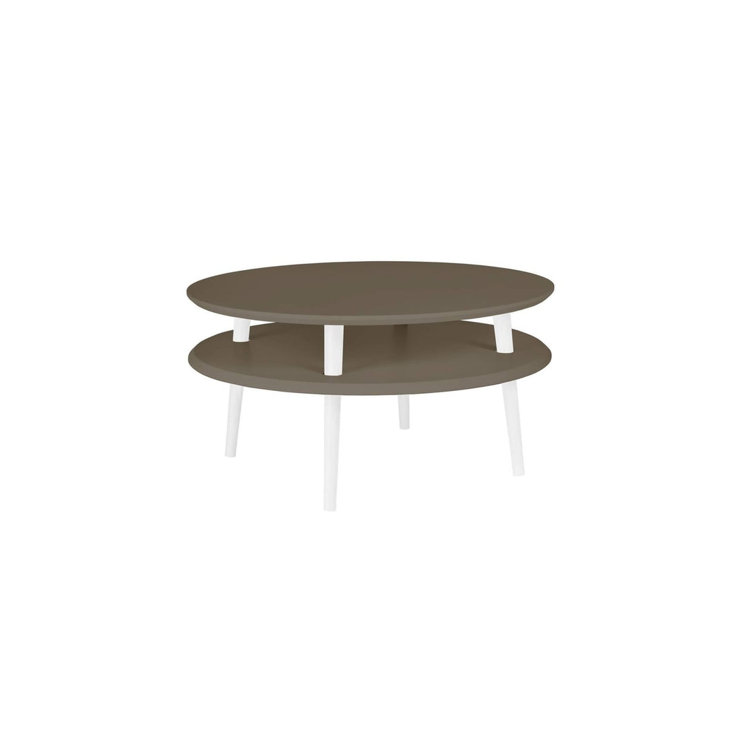 UFO Sofabord Diam 70cm x Højde 35cm Brun Hvide Ben – eksakt packshot paa hvid baggrund