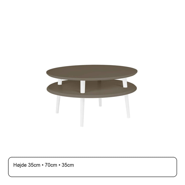 UFO Sofabord Diam 70cm x Højde 35cm Brun Hvide Ben – maaldigram