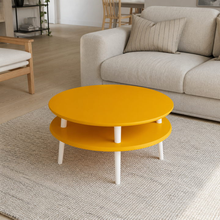 UFO Sofabord Diam 70cm x Højde 35cm Gul Hvid Ben – anden naturlig anvendelse eller vinkel