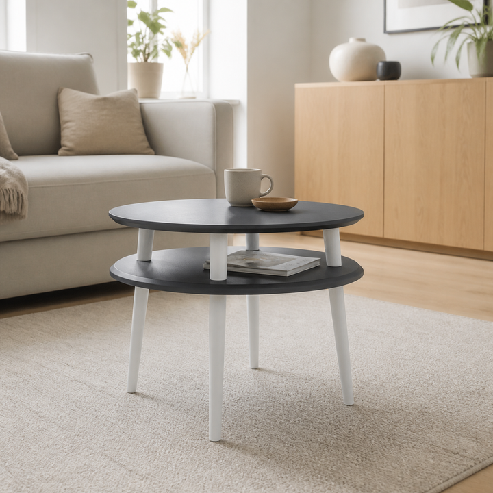 UFO Sofabord diameter 57cm x H 45cm - Grafit/Hvide ben – vigtigste funktion