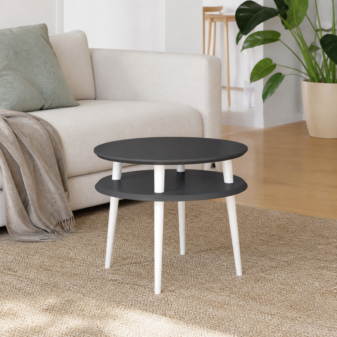 UFO Sofabord diameter 57cm x H 45cm - Grafit/Hvide ben – hele produktet lukket i hjemmet