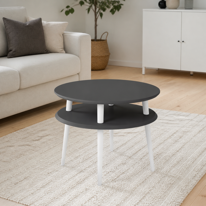 UFO Sofabord diameter 57cm x H 45cm - Grafit/Hvide ben – anden naturlig anvendelse eller vinkel