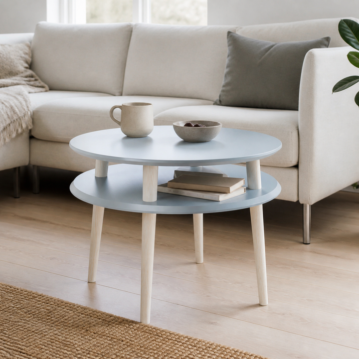 UFO Sofabord diameter 57cm x H 45cm - Lysegrå/Hvide ben – vigtigste funktion