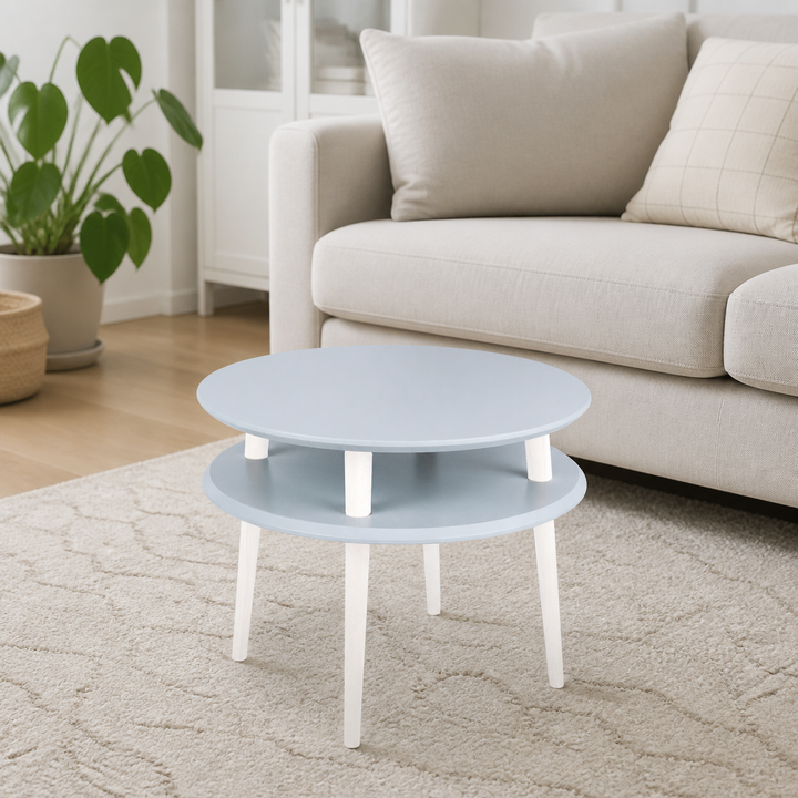 UFO Sofabord diameter 57cm x H 45cm - Lysegrå/Hvide ben – hele produktet lukket i hjemmet