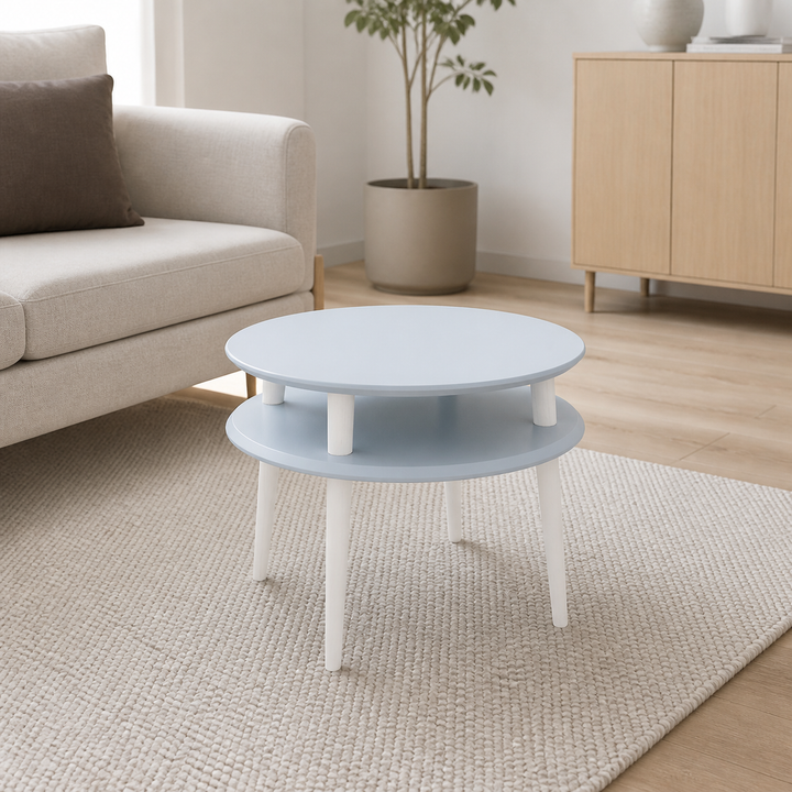UFO Sofabord diameter 57cm x H 45cm - Lysegrå/Hvide ben – anden naturlig anvendelse eller vinkel