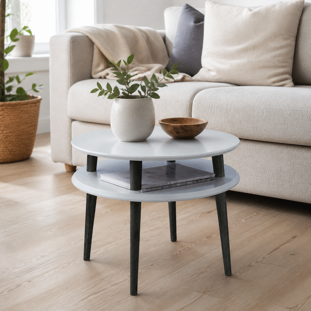 UFO Sofabord diameter 57cm x H 45cm - Lysegrå/Sorte ben – vigtigste funktion