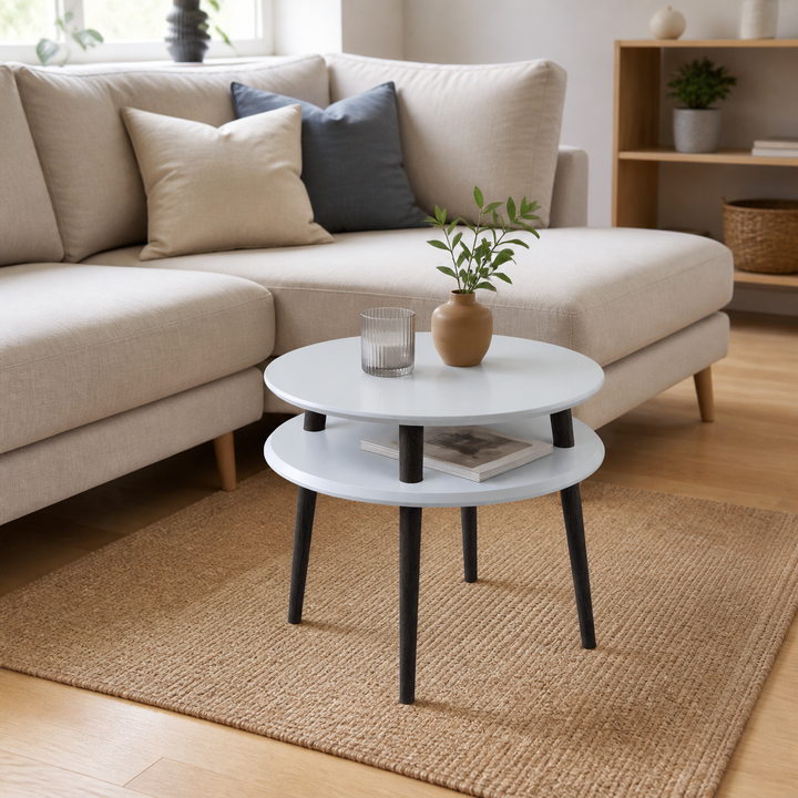 UFO Sofabord diameter 57cm x H 45cm - Lysegrå/Sorte ben – anden naturlig anvendelse eller vinkel