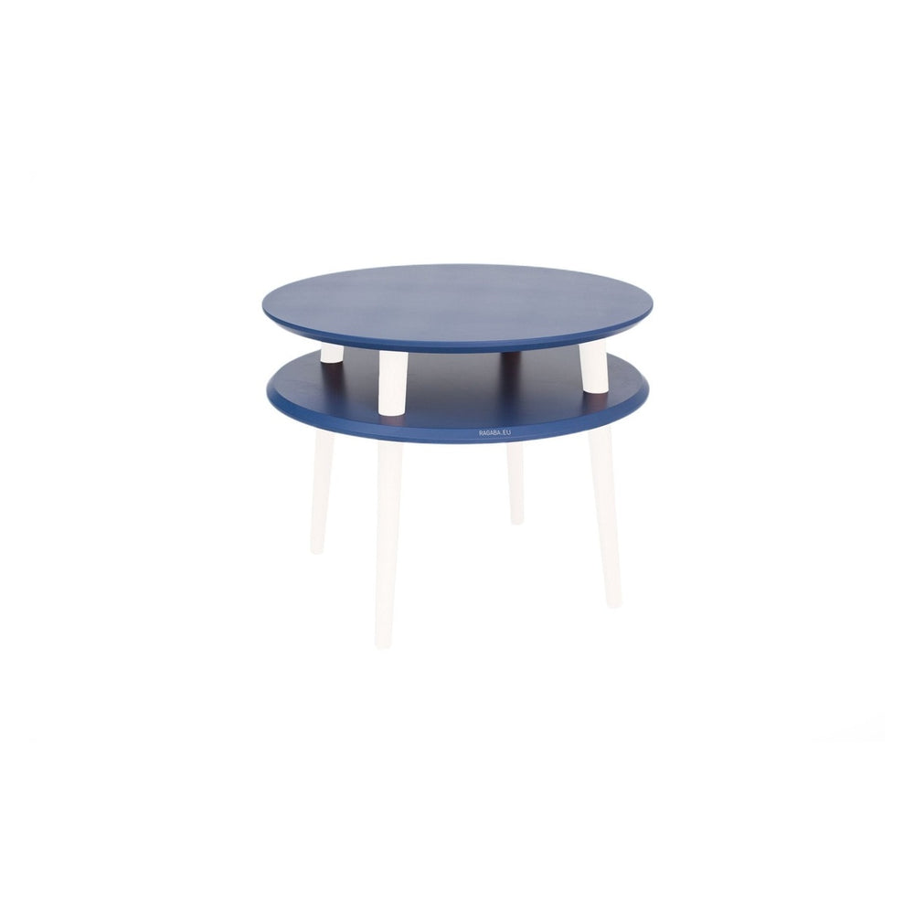 UFO Sofabord diameter 57cm x H 45cm - Marineblå / Hvide ben – eksakt packshot paa hvid baggrund