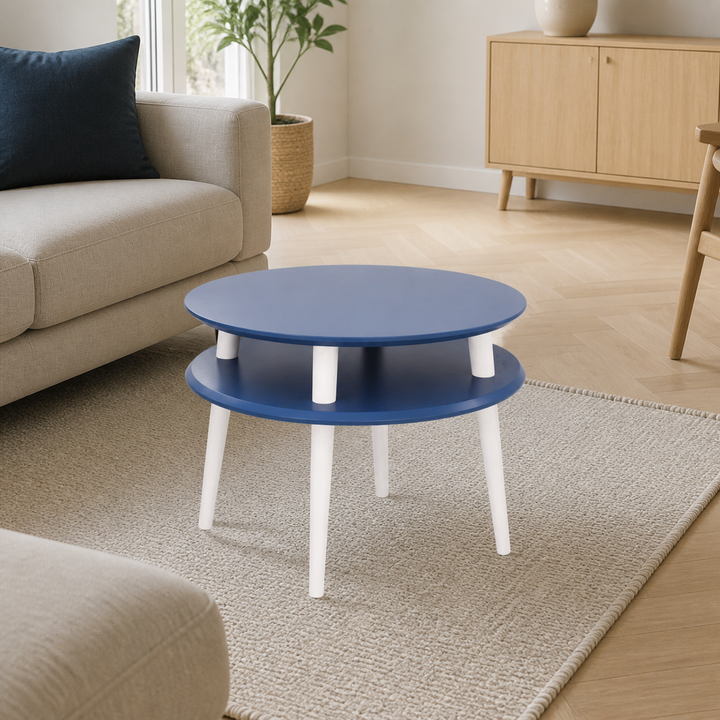 UFO Sofabord diameter 57cm x H 45cm - Marineblå / Hvide ben – anden naturlig anvendelse eller vinkel