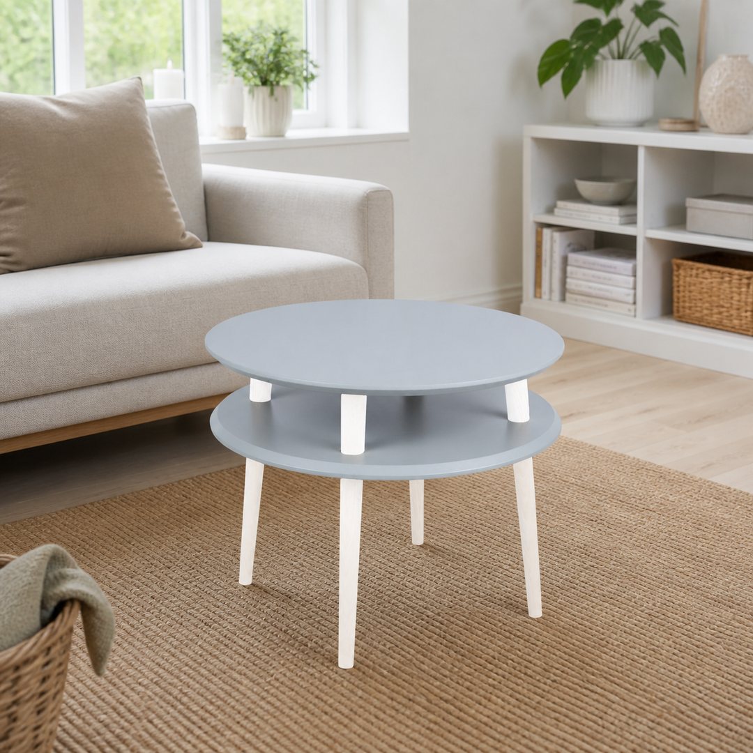 UFO Sofabord diameter 57cm x H 45cm - Mørkegrå/Hvide ben – anden naturlig anvendelse eller vinkel