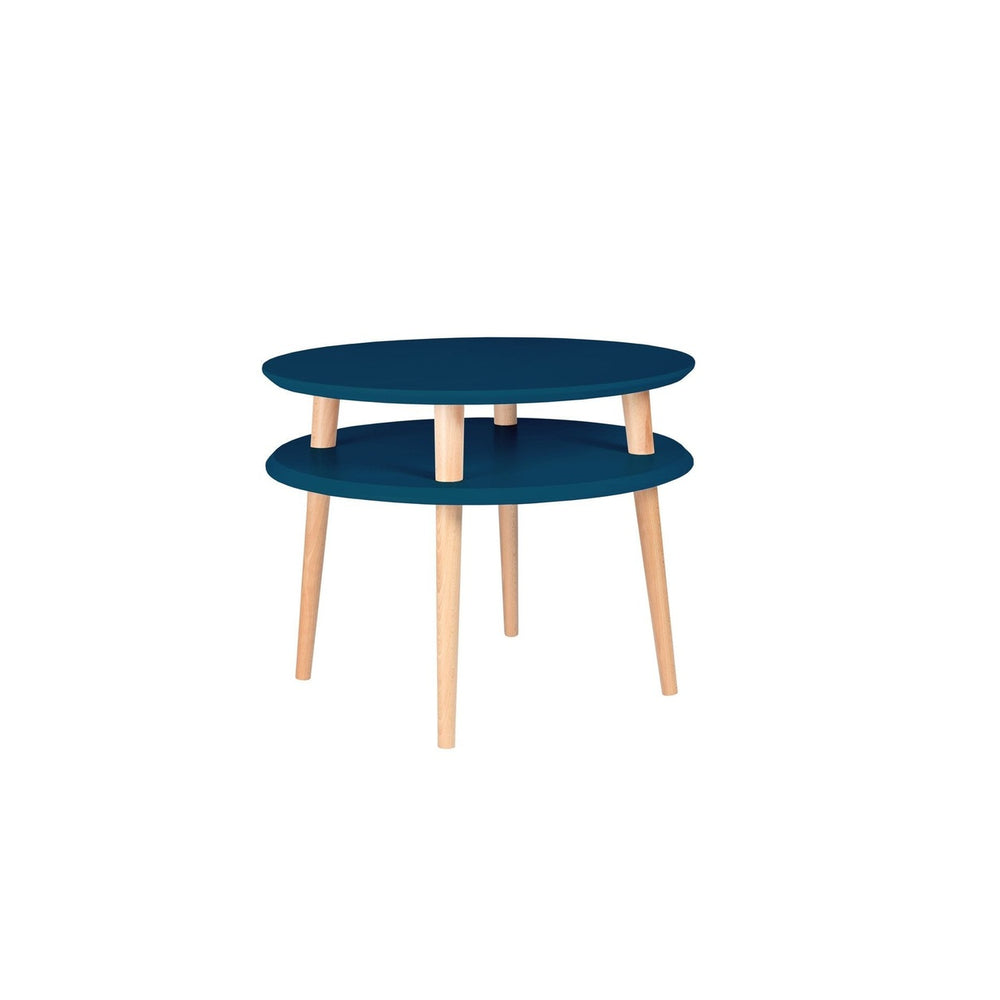 UFO Sofabord diameter 57cm x H 45cm - Petrolblå / hvide ben – eksakt packshot paa hvid baggrund
