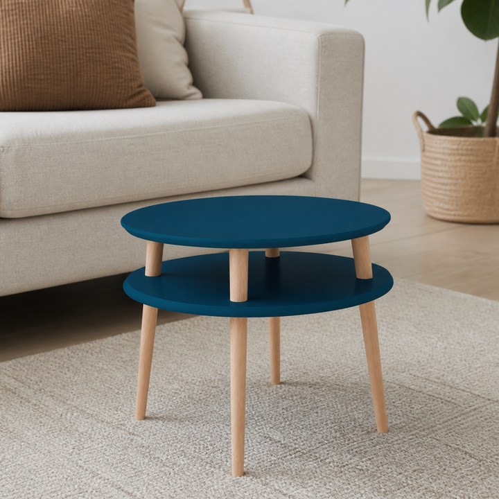 UFO Sofabord diameter 57cm x H 45cm - Petrolblå / hvide ben – materiale- eller konstruktionsdetalje