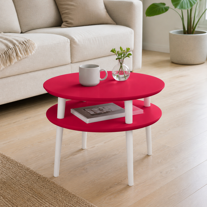 UFO Sofabord diameter 57cm x H 45cm - Røde/Hvide Ben – vigtigste funktion