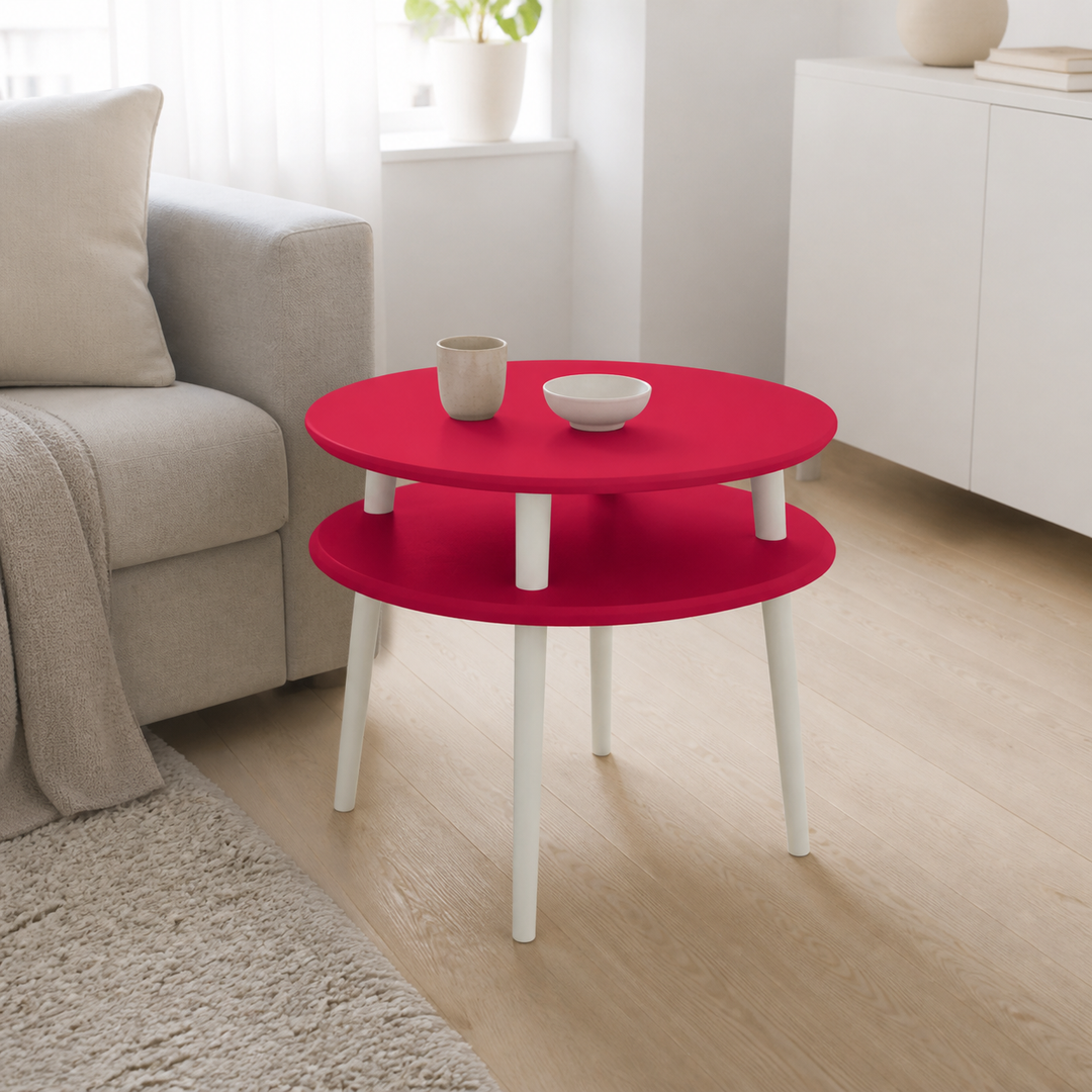 UFO Sofabord diameter 57cm x H 45cm - Røde/Hvide Ben – supplerende neutral dagslysscene