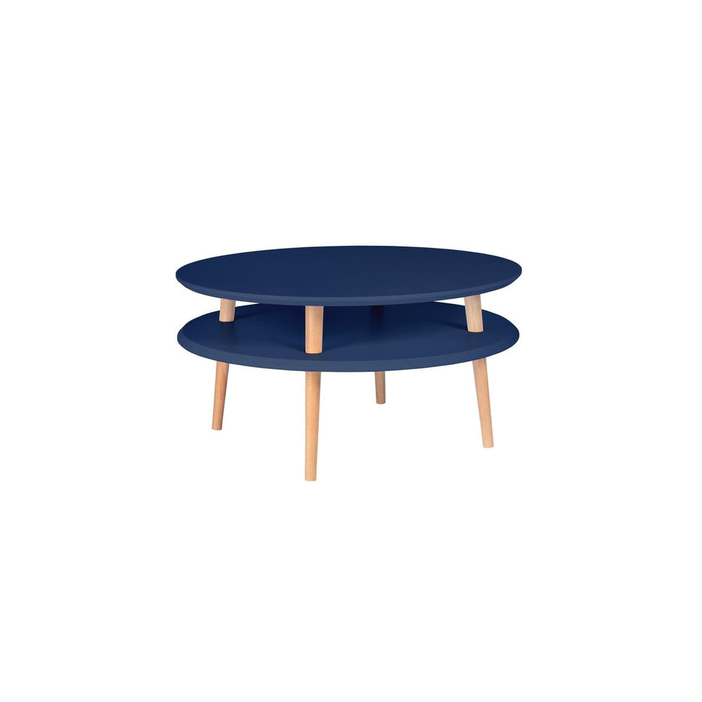 UFO Sofabord diameter 70cm x højde 35cm - Marineblå / Hvide ben – eksakt packshot paa hvid baggrund