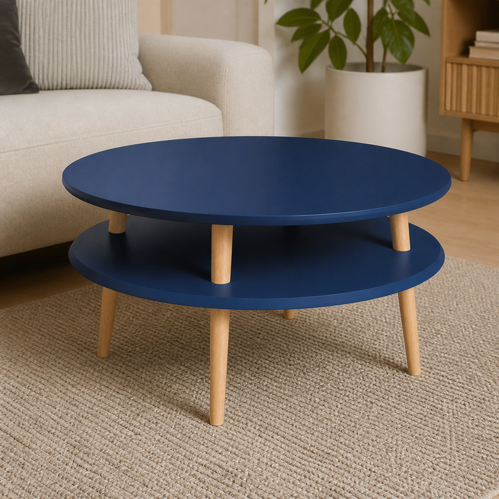 UFO Sofabord diameter 70cm x højde 35cm - Marineblå / Hvide ben – materiale- eller konstruktionsdetalje