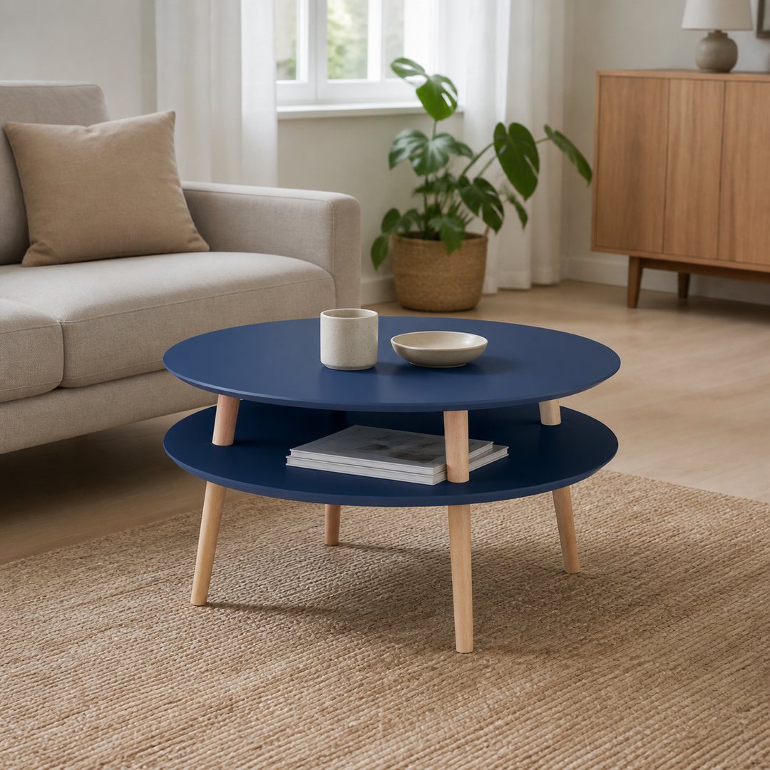 UFO Sofabord diameter 70cm x højde 35cm - Marineblå / Hvide ben – anden naturlig anvendelse eller vinkel