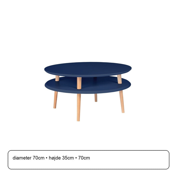 UFO Sofabord diameter 70cm x højde 35cm - Marineblå / Hvide ben – maaldigram