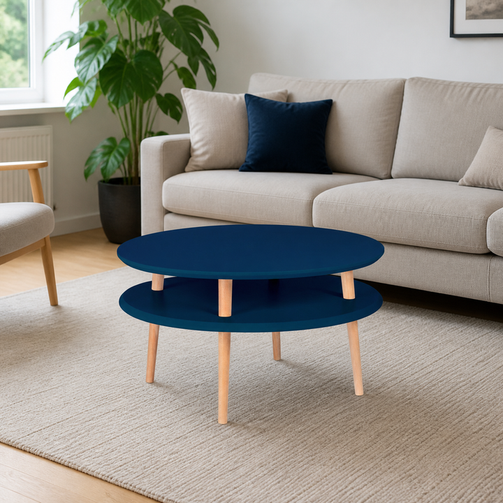 UFO Sofabord diameter 70cm x højde 35cm - Petrolblå – hele produktet lukket i hjemmet