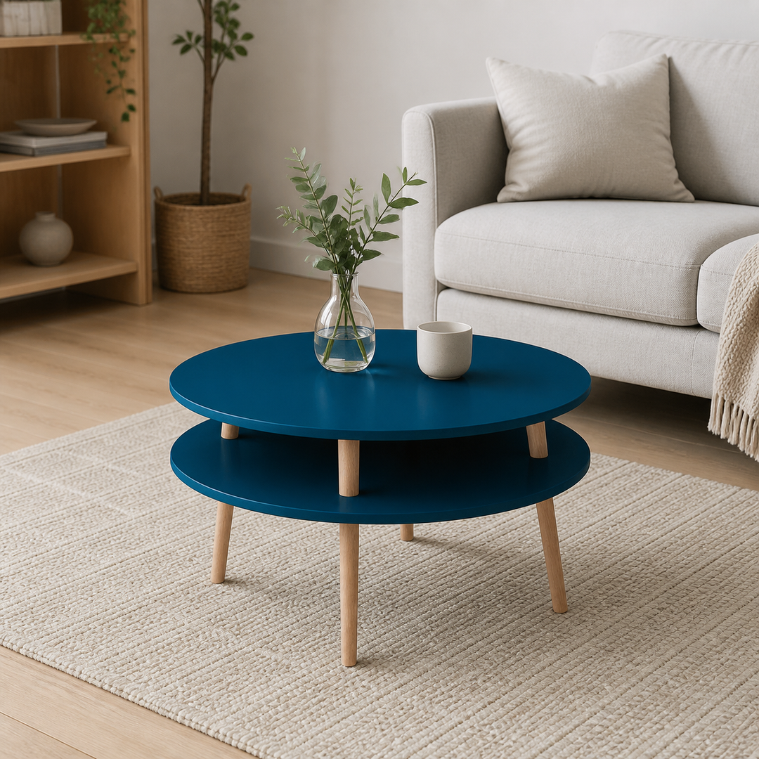 UFO Sofabord diameter 70cm x højde 35cm - Petrolblå – supplerende neutral dagslysscene