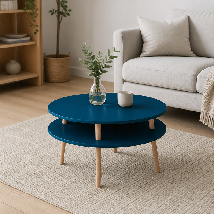 UFO Sofabord diameter 70cm x højde 35cm - Petrolblå – supplerende neutral dagslysscene