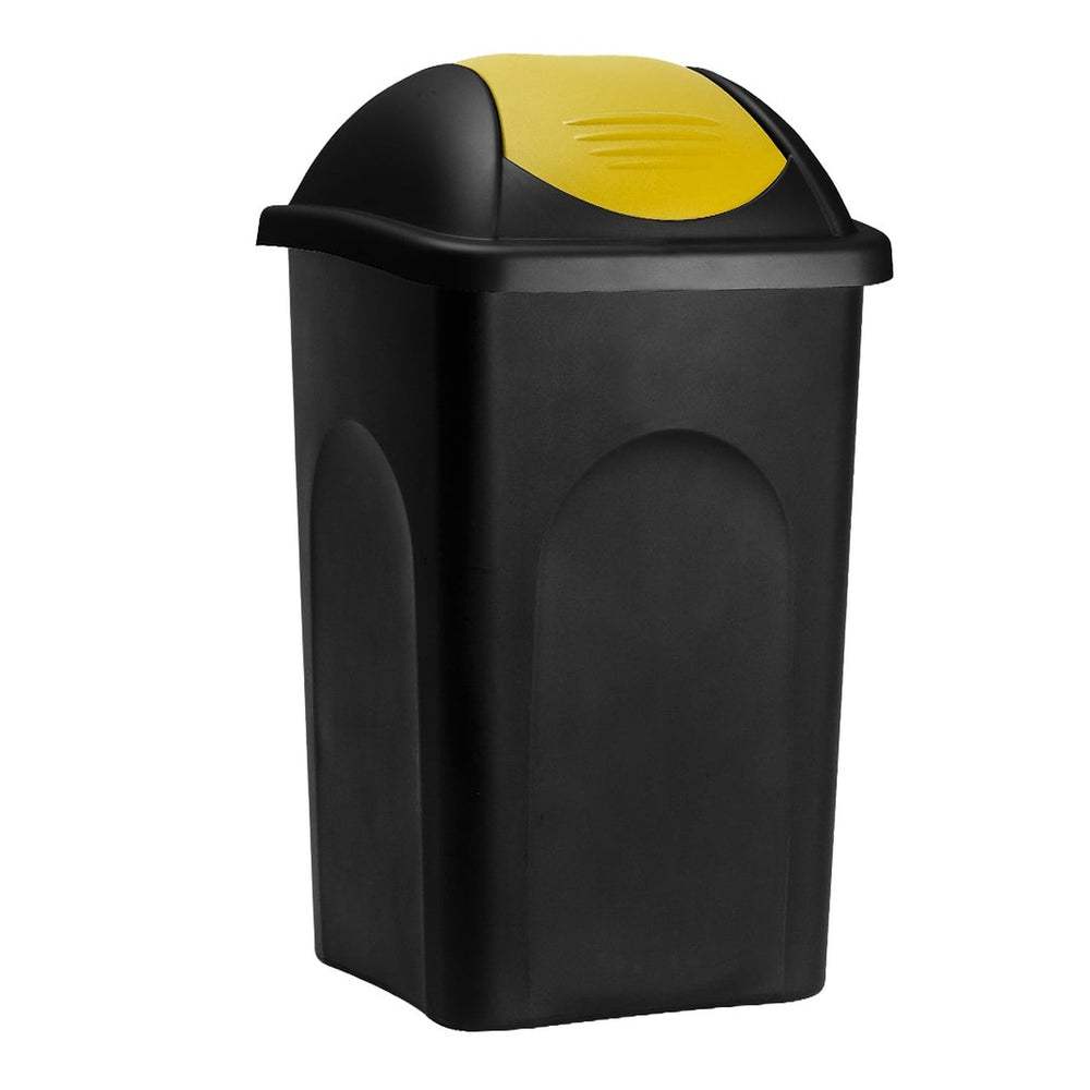 Affaldsspand sort/gul plast 60L – eksakt packshot paa hvid baggrund