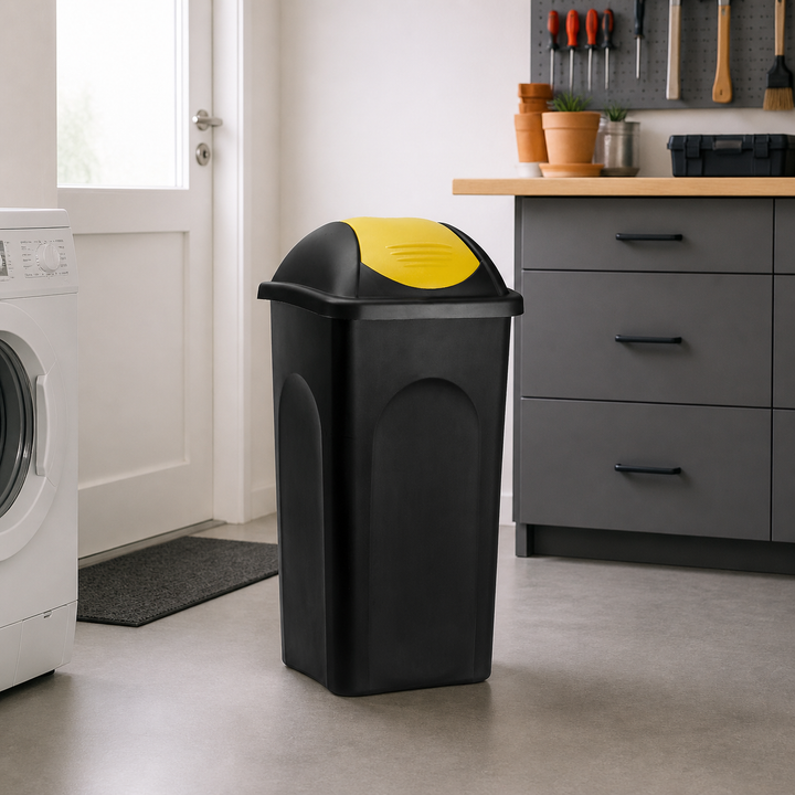 Affaldsspand sort/gul plast 60L – hele produktet lukket i hjemmet