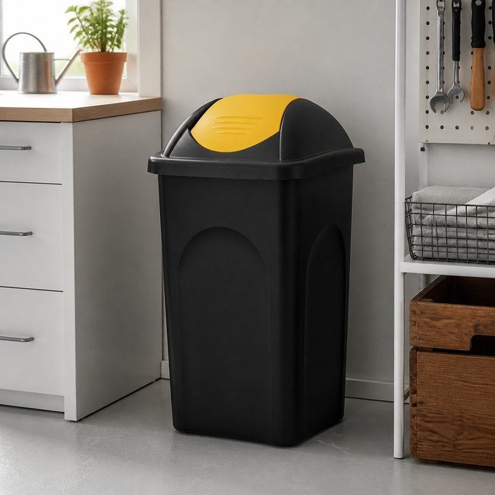 Affaldsspand sort/gul plast 60L – materiale- eller konstruktionsdetalje