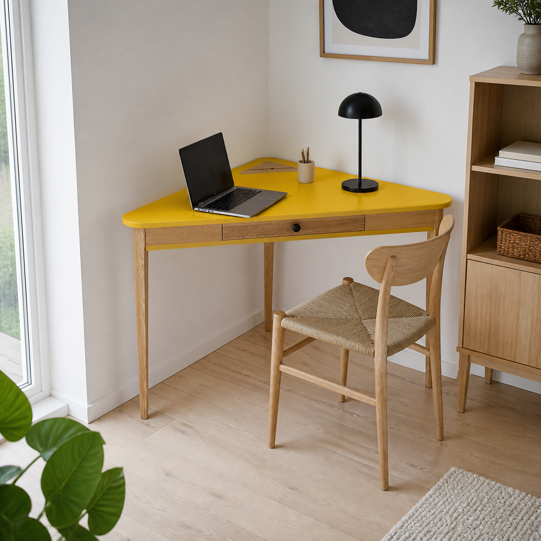 ASHME Hjørneskrivebord 114x85x85cm - Gul – vigtigste funktion