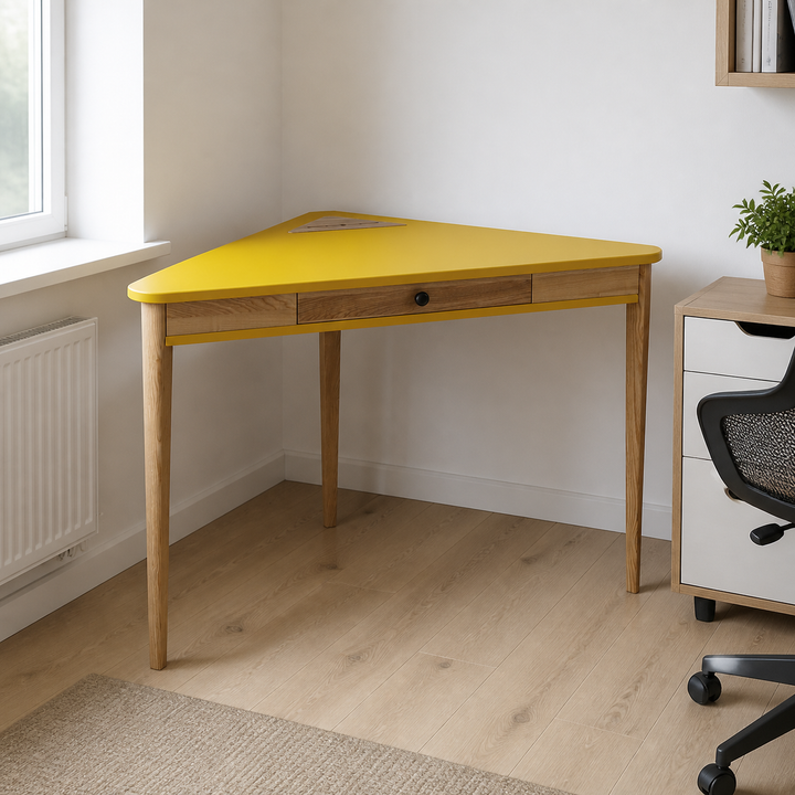 ASHME Hjørneskrivebord 114x85x85cm - Gul – hele produktet lukket i hjemmet