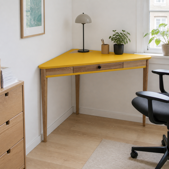 ASHME Hjørneskrivebord 114x85x85cm - Gul – materiale- eller konstruktionsdetalje