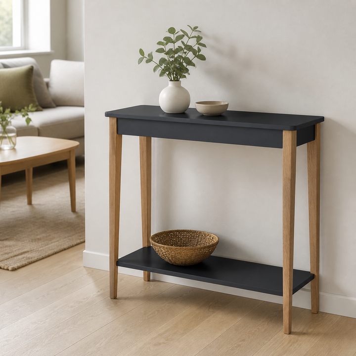 ASHME Konsolbord 85x35cm - Asketræ Graphite – supplerende neutral dagslysscene