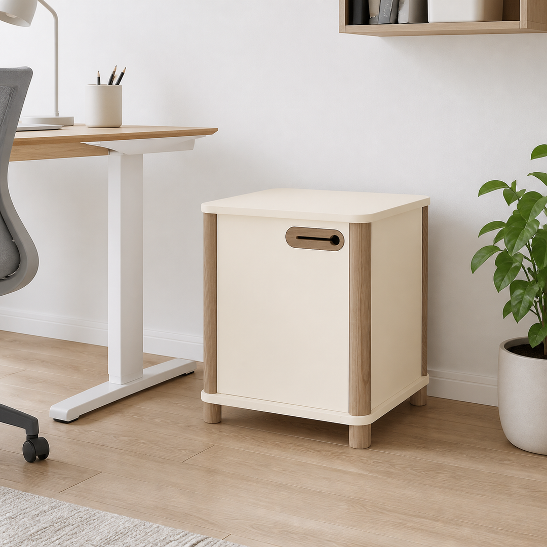 ASHME Skrivebordsskab B 42 x D 42 x H 48cm - Kridthvid – hele produktet lukket i hjemmet