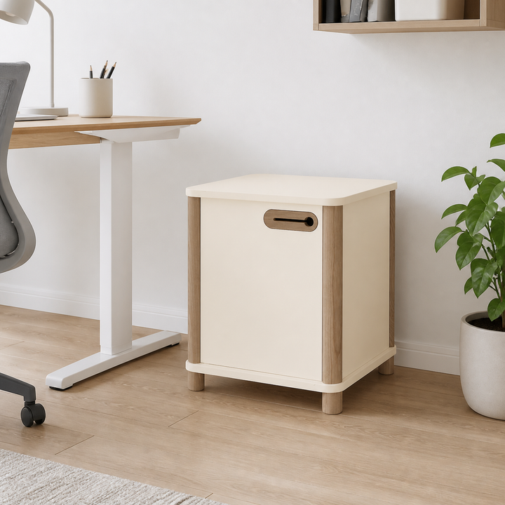 ASHME Skrivebordsskab B 42 x D 42 x H 48cm - Kridthvid – hele produktet lukket i hjemmet