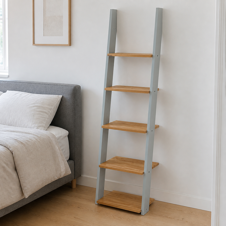 ASHME Stigehylde 45x35x180cm - Asketræ Hylder / Lysegrå – hele produktet lukket i hjemmet