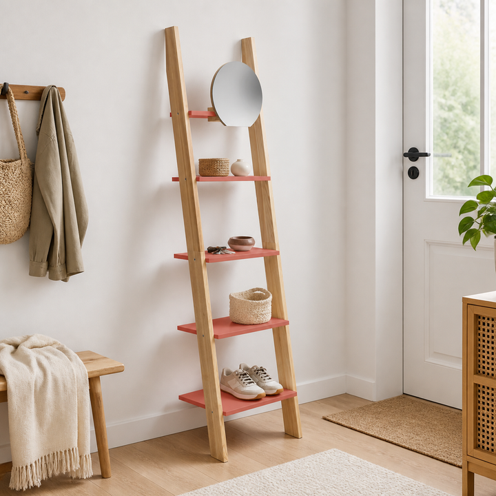 ASHME Stigehylde med spejl 45x35x180cm - Antik pink – hele produktet lukket i hjemmet