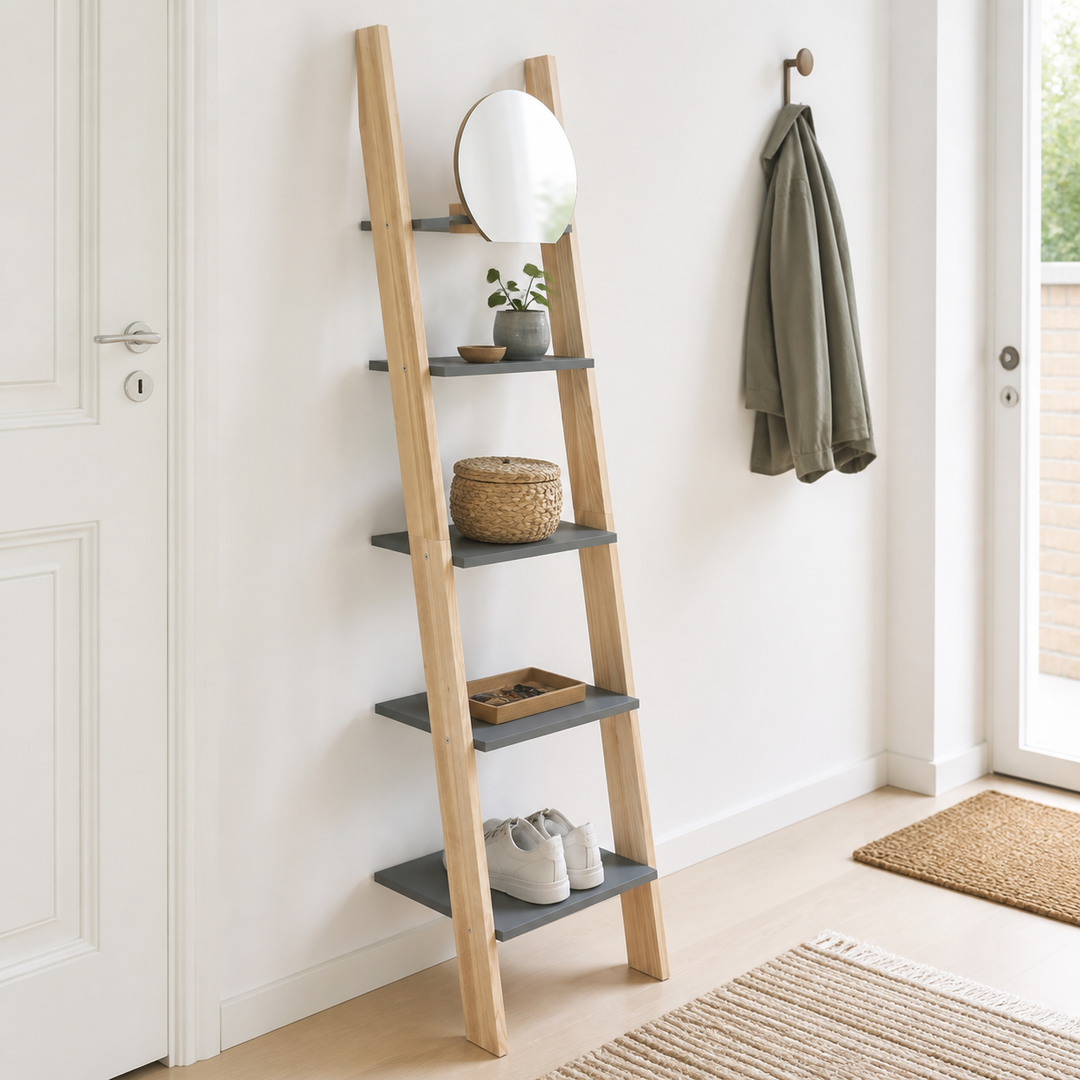 ASHME Stigehylde med spejl 45x35x180cm - Mørkegrå – hele produktet lukket i hjemmet