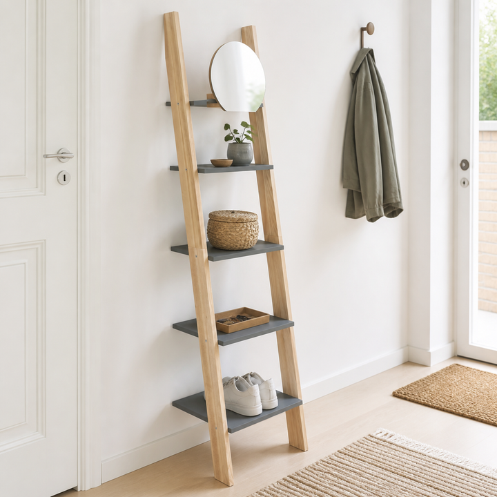 ASHME Stigehylde med spejl 45x35x180cm - Mørkegrå – hele produktet lukket i hjemmet