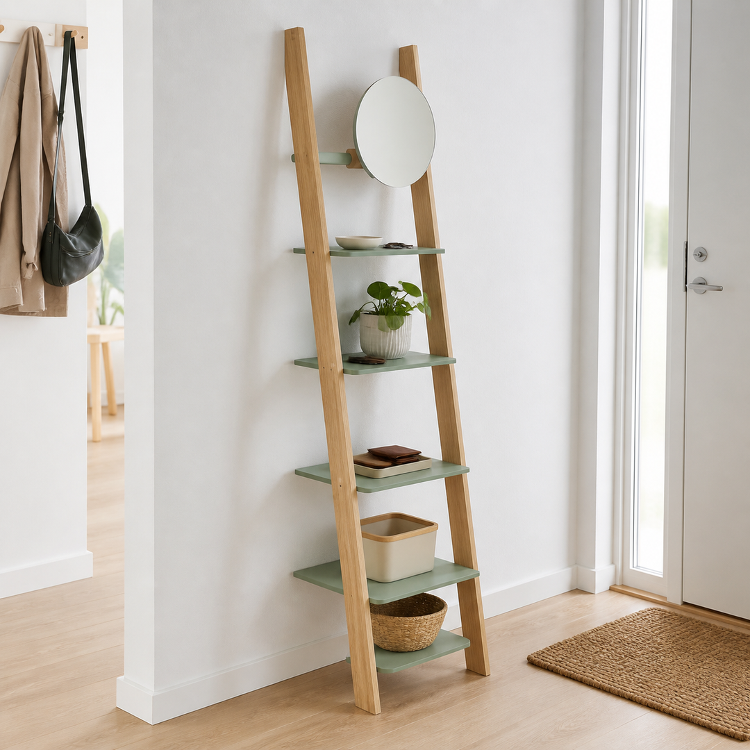 ASHME Stigehylde med spejl 45x35x180cm - Salviegrøn – hele produktet lukket i hjemmet