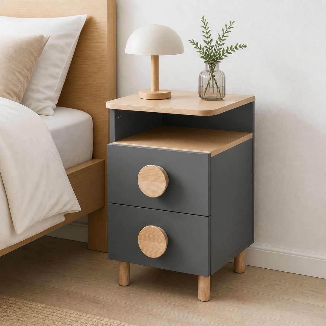 DABI sengebord 41x50cm venstre Concrete Grey – hele produktet lukket i hjemmet