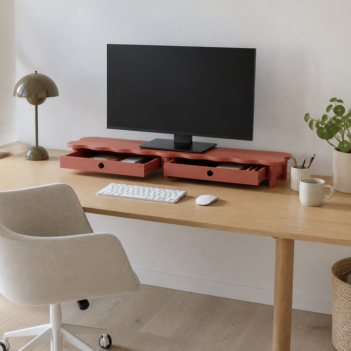 FLOWER 109cm monitorskærmstativ med skuffer Antique Pink – vigtigste funktion