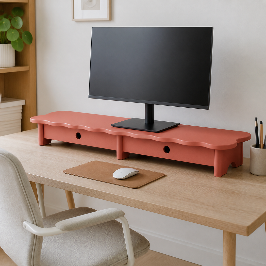 FLOWER 109cm monitorskærmstativ med skuffer Antique Pink – anden naturlig anvendelse eller vinkel