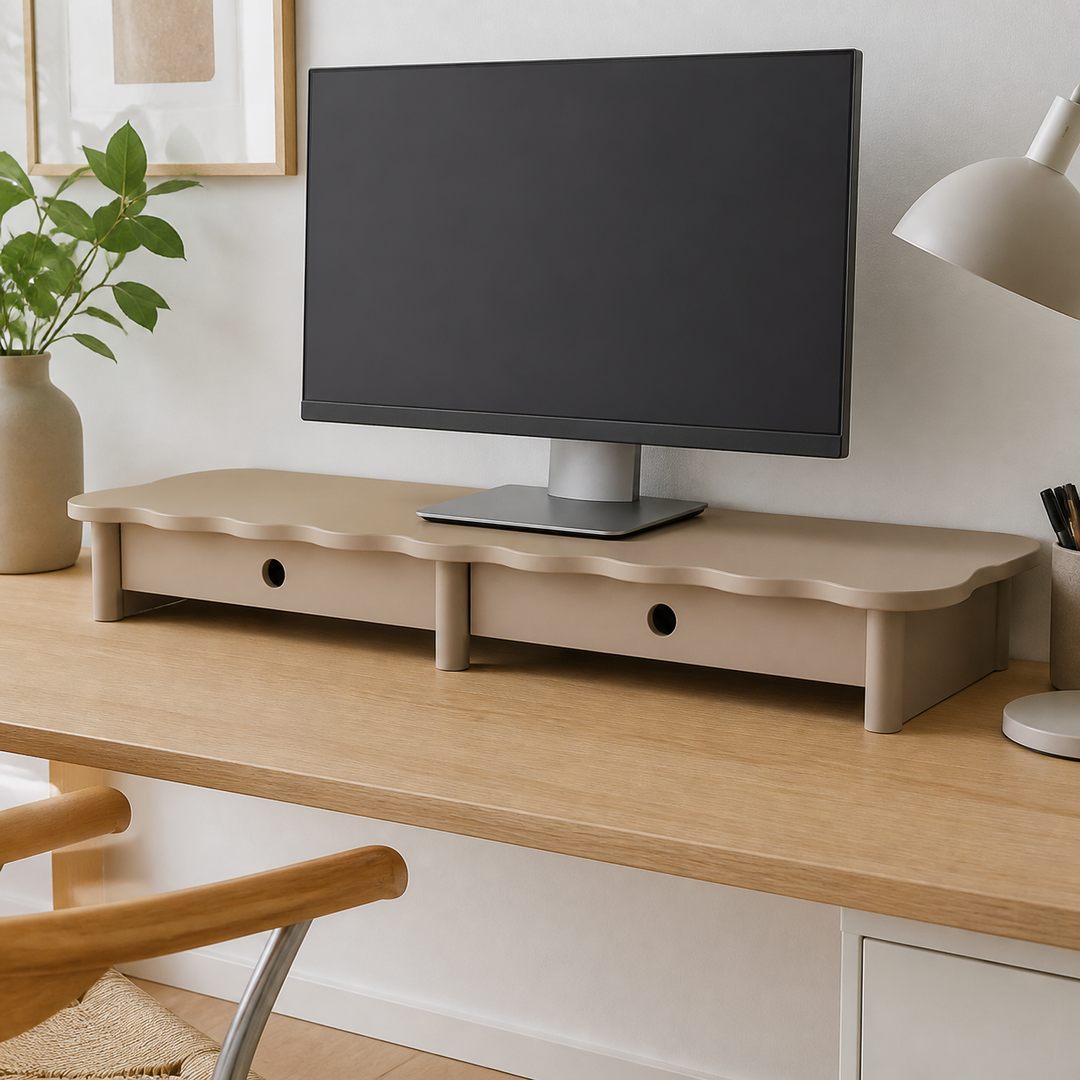 FLOWER 109cm monitorskærmstativ med skuffer Brown Beige – materiale- eller konstruktionsdetalje