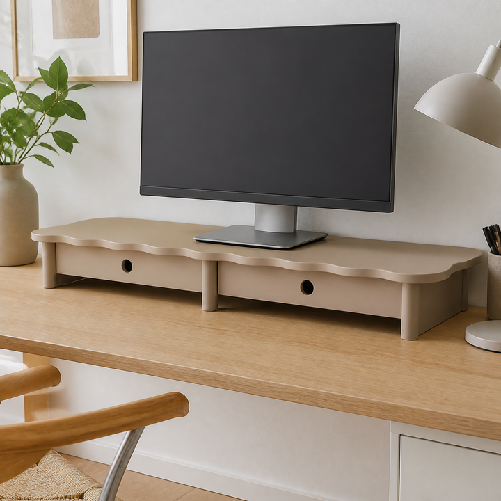 FLOWER 109cm monitorskærmstativ med skuffer Brown Beige – materiale- eller konstruktionsdetalje