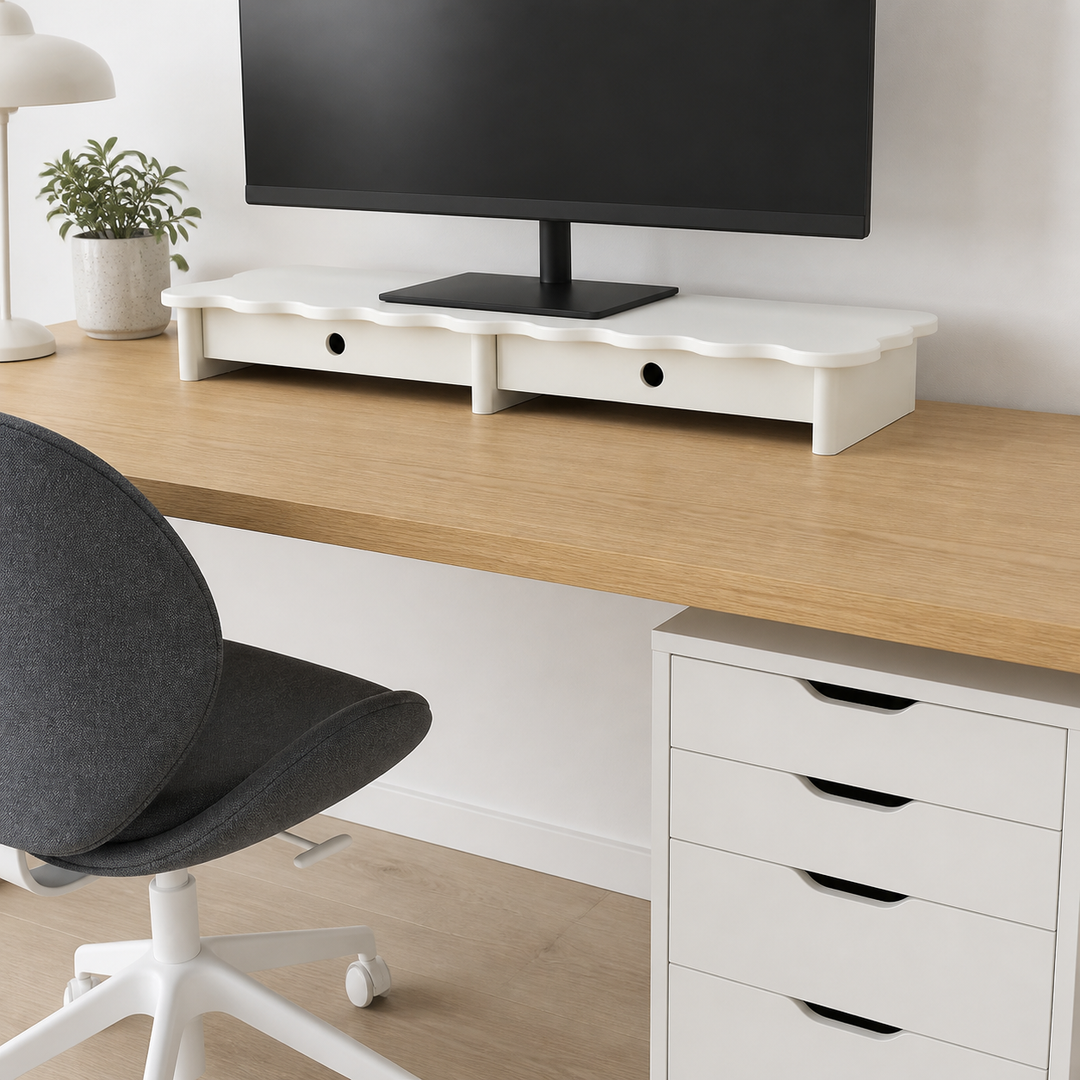 FLOWER 109cm monitorskærmstativ med skuffer White – materiale- eller konstruktionsdetalje